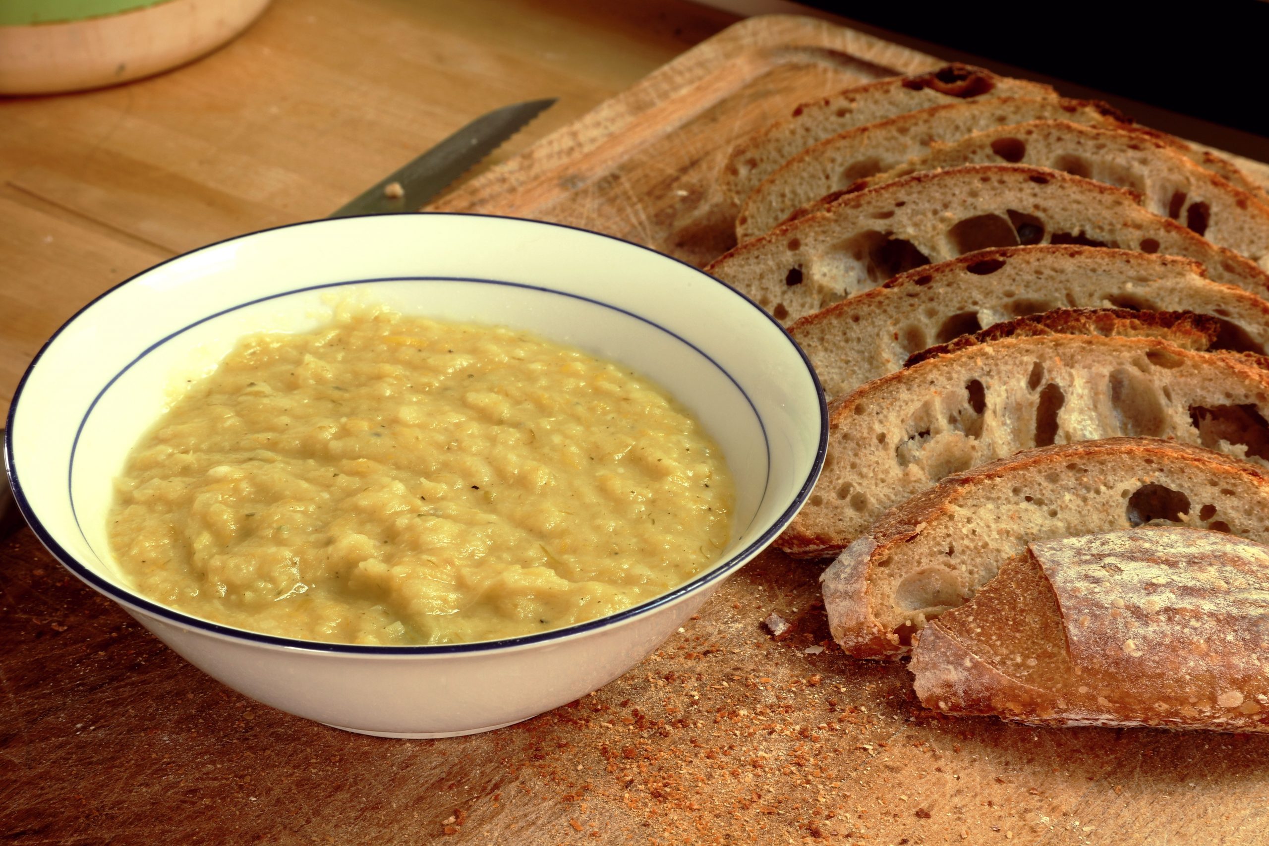 recept voor vegan aardappel prei soep met mosterd